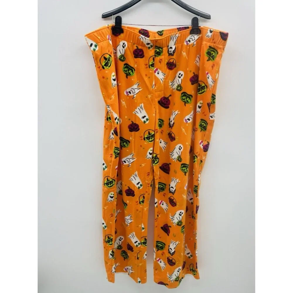 Hyde & Eek! Mens Big & Tall 3X Ghost Print‎ Halloween Fleece Pajama Pants Orange
